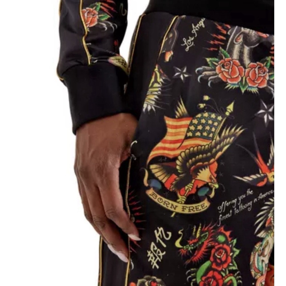 Ed Hardy Flashboard Track Pant Black Gold Embroidered Size Medium Tiger Skull‎ - Picture 4 of 13